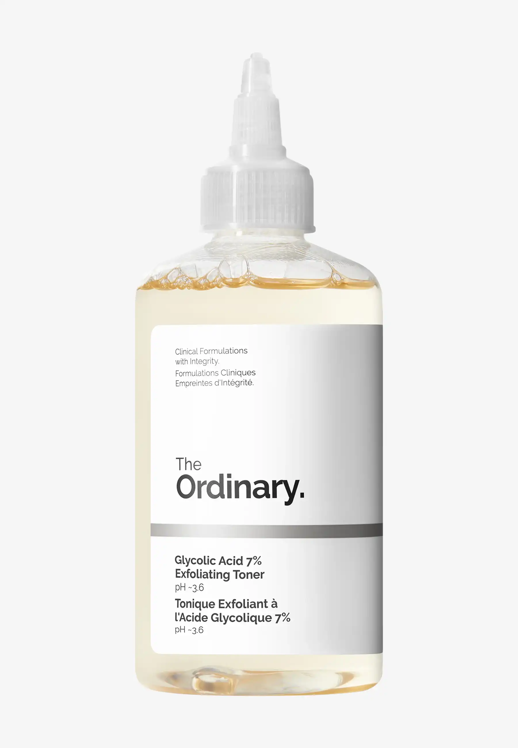 تونر لایه‌بردار گلیکولیک اسید 7 درصد از برند The Ordinary با فرمولاسیون ملایم و pH حدود 3.6، مناسب برای بهبود بافت و روشن کردن پوست.