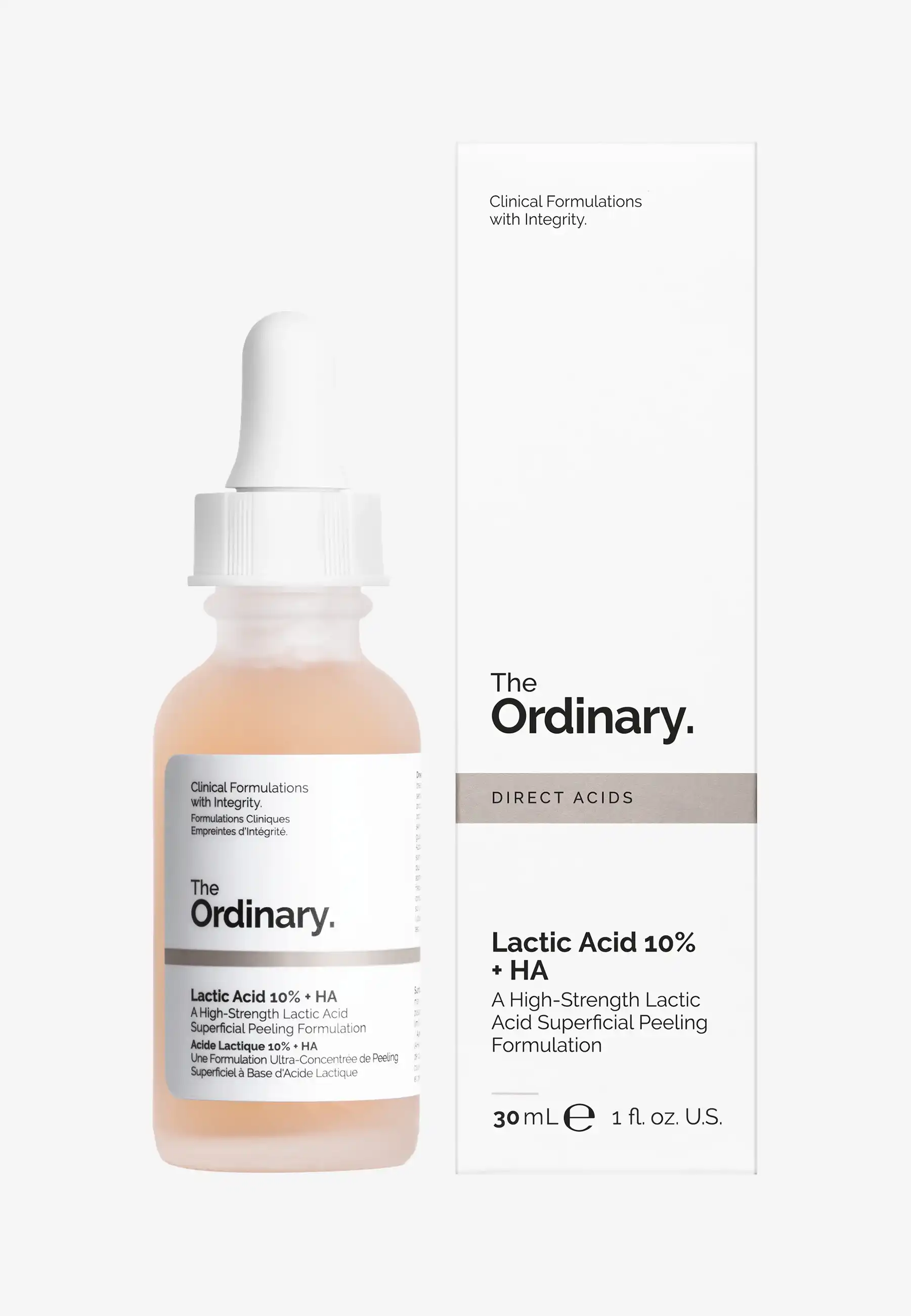 سرم لاکتیک اسید 10٪ + HA از برند The Ordinary، فرمولاسیون قوی برای لایهبرداری سطحی پوست با حفظ رطوبت و افزایش شفافیت طبیعی پوست.