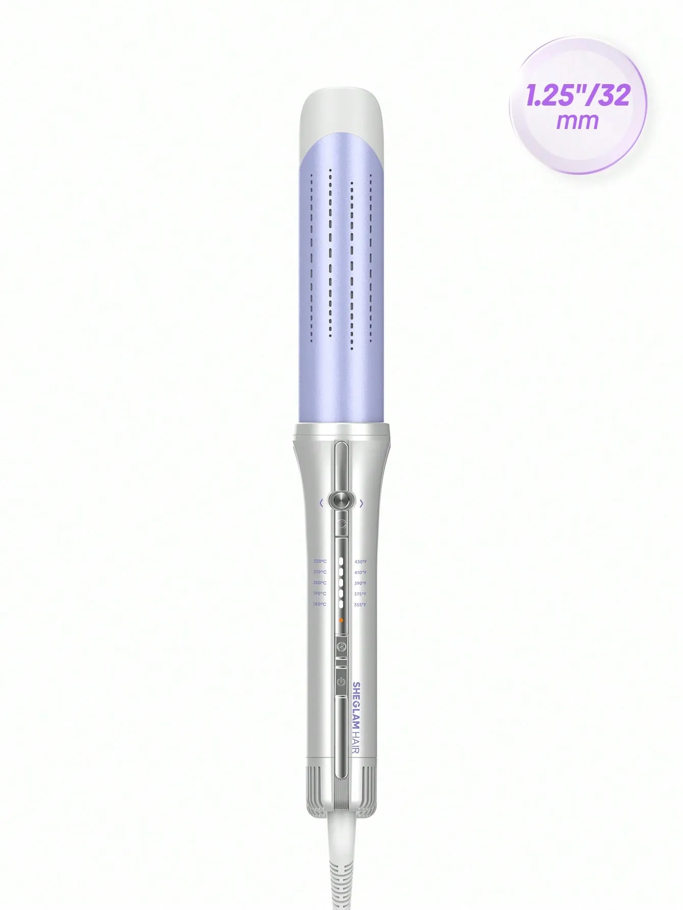 فر کننده مو شیگلم مدل One Touch Airflow Styler با بدنه نقرهای و استوانه یاسیرنگ، نمای کامل و اندازه ۳۲ میلیمتر