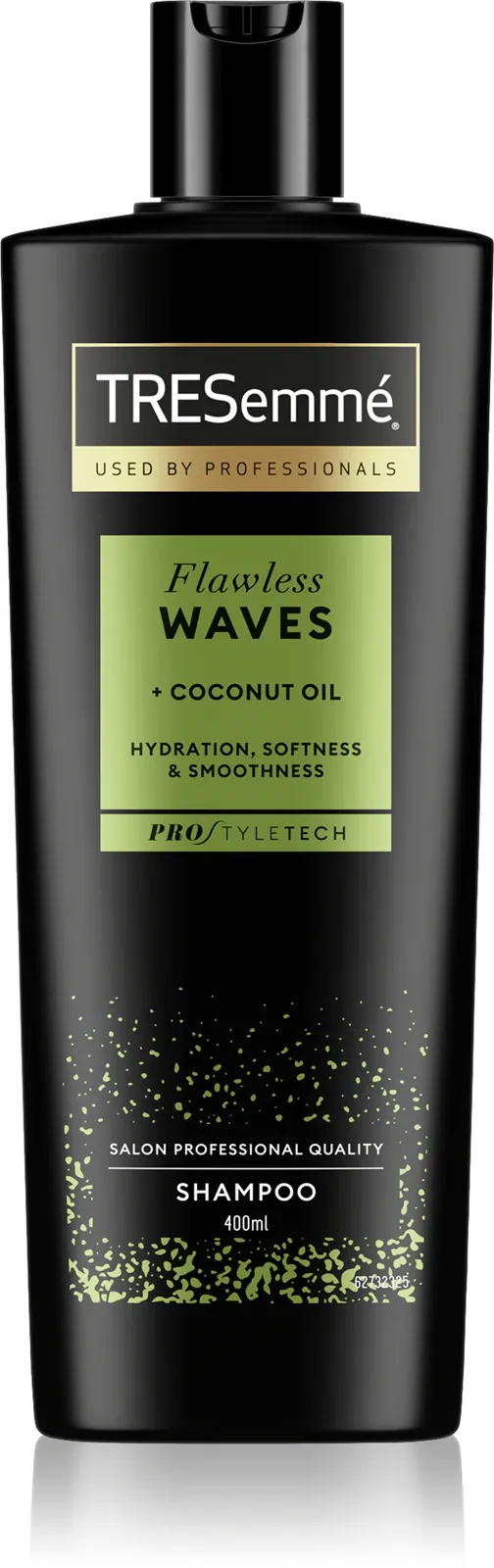 بطری مشکی شامپو موهای فر و موج‌دار ترزمی مدل Flawless Waves با روغن نارگیل، نمای روبه‌رو