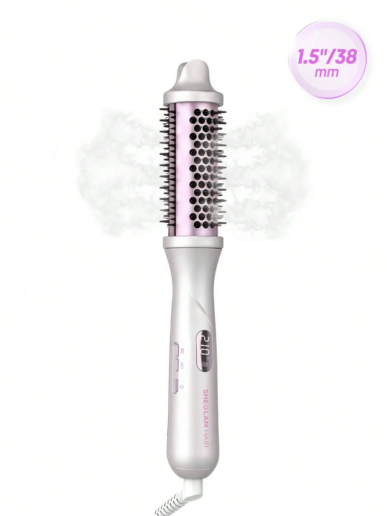 برس حرارتی شیگلم مدل Hydra Shot Steam Blowout Brush با بدنه سفید و سری استوانه‌ای صورتی، قطر ۳۸ میلی‌متر