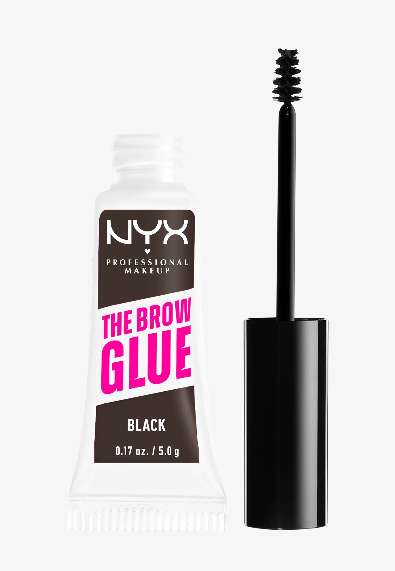 ژل ابرو نیکس The Brow Glue شماره ۰۳ با بسته‌بندی سفید و مشکی، برس اپلیکاتور مشکی و برچسب رنگ مشکی