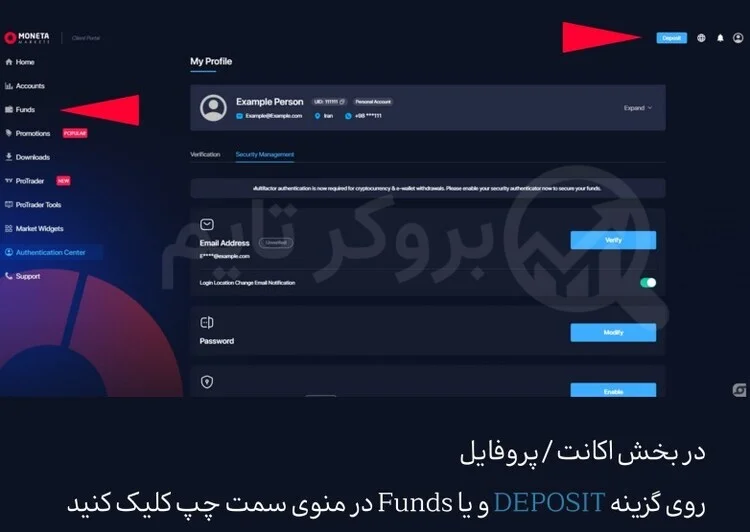 مونتا مارکتس | Moneta Markets 1 آموزش واریز به حساب معاملاتی در بروکر مونتا مارکتس از طریق ارز دیجیتال