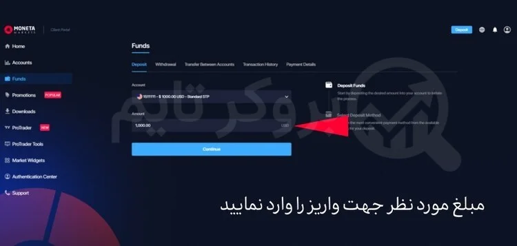 مونتا مارکتس | Moneta Markets 4 آموزش واریز به حساب معاملاتی در بروکر مونتا مارکتس از طریق ارز دیجیتال