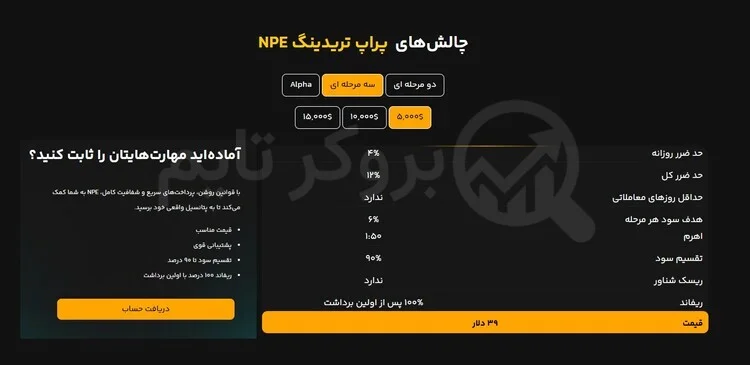 ان پی ای | NPE Prop 4 چالش سه مرحله ای پراپ فرم ان پی ای