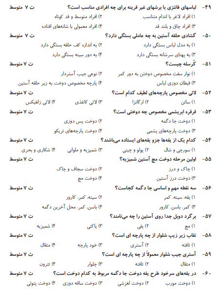 نمونه سوالات نازک دوزی فنی حرفه ای