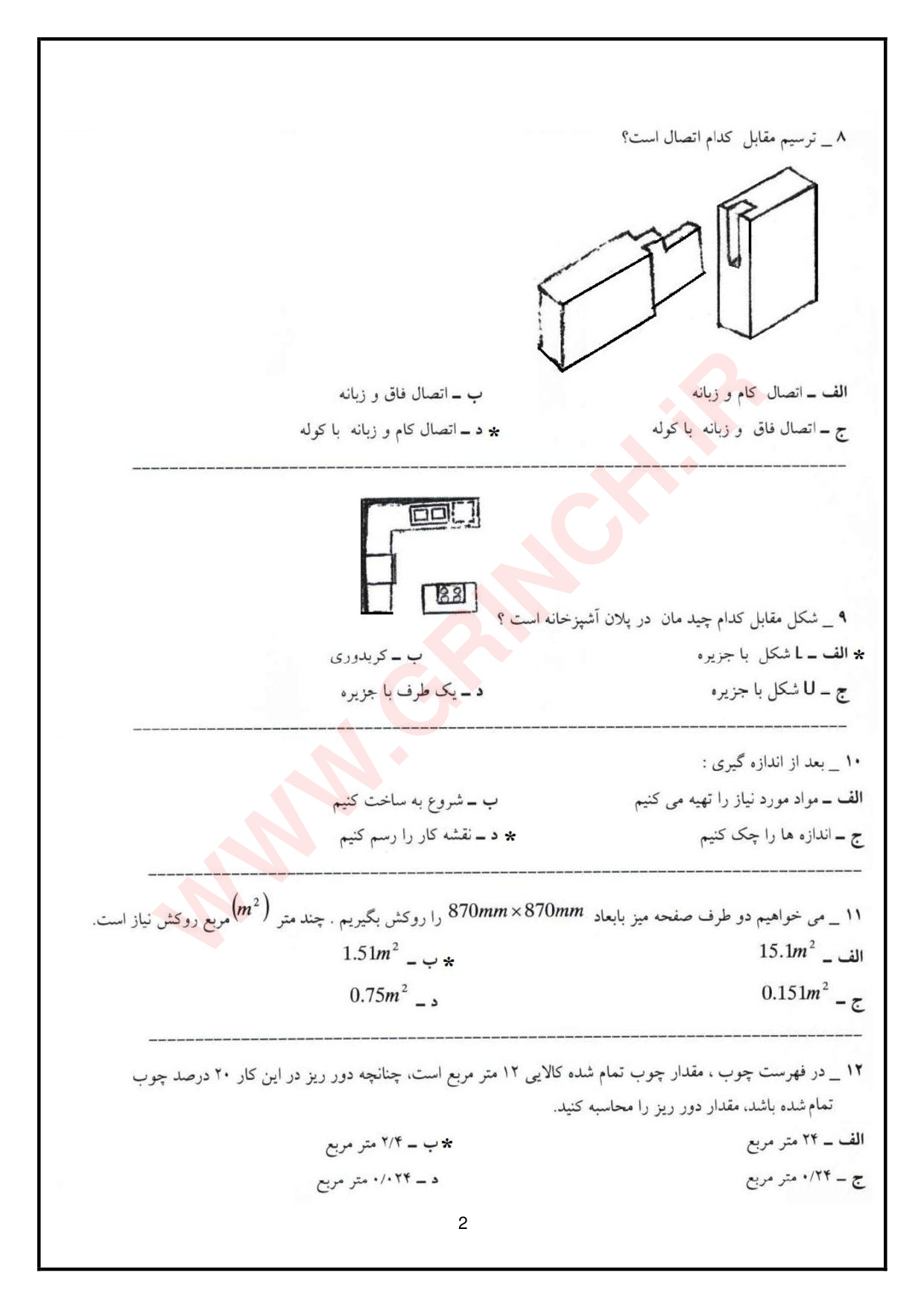 دانلود جزوه و نمونه سوالات کابینت سازی چوبی فنی حرفه ای (ویرایش 1404)