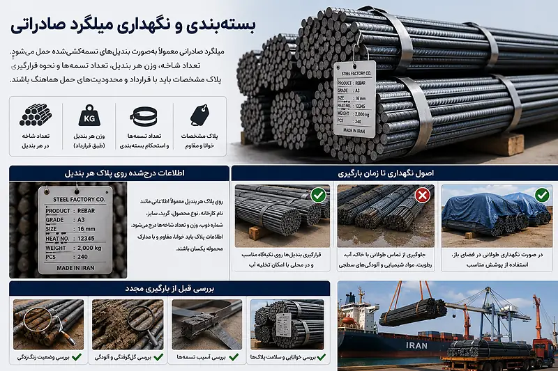 بستهبندی و نگهداری میلگرد صادراتی