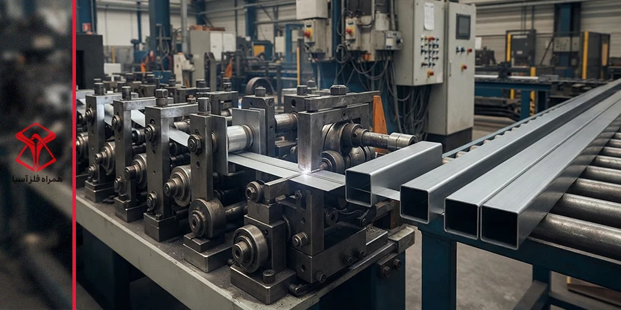تولید پروفیل مبلی معمولاً از طریق فرآیند نورد سرد (Cold Roll Forming) روی ورقهای فولادی نازک انجام میشود.