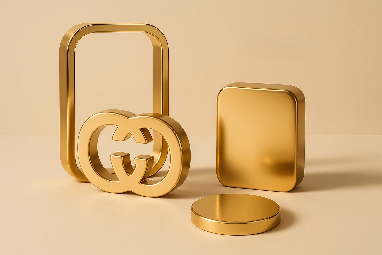 ترکیب هندسی مینیمال با الهام از فرم طلایی و خطوط طراحی عطر، بدون نمایش بطری واقعی