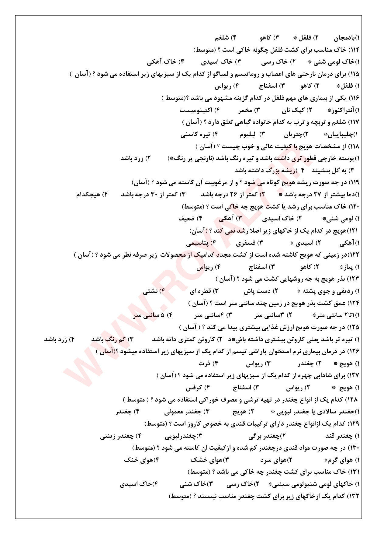 دانلود 315 نمونه سوال سبزی کاری فنی حرفه ای