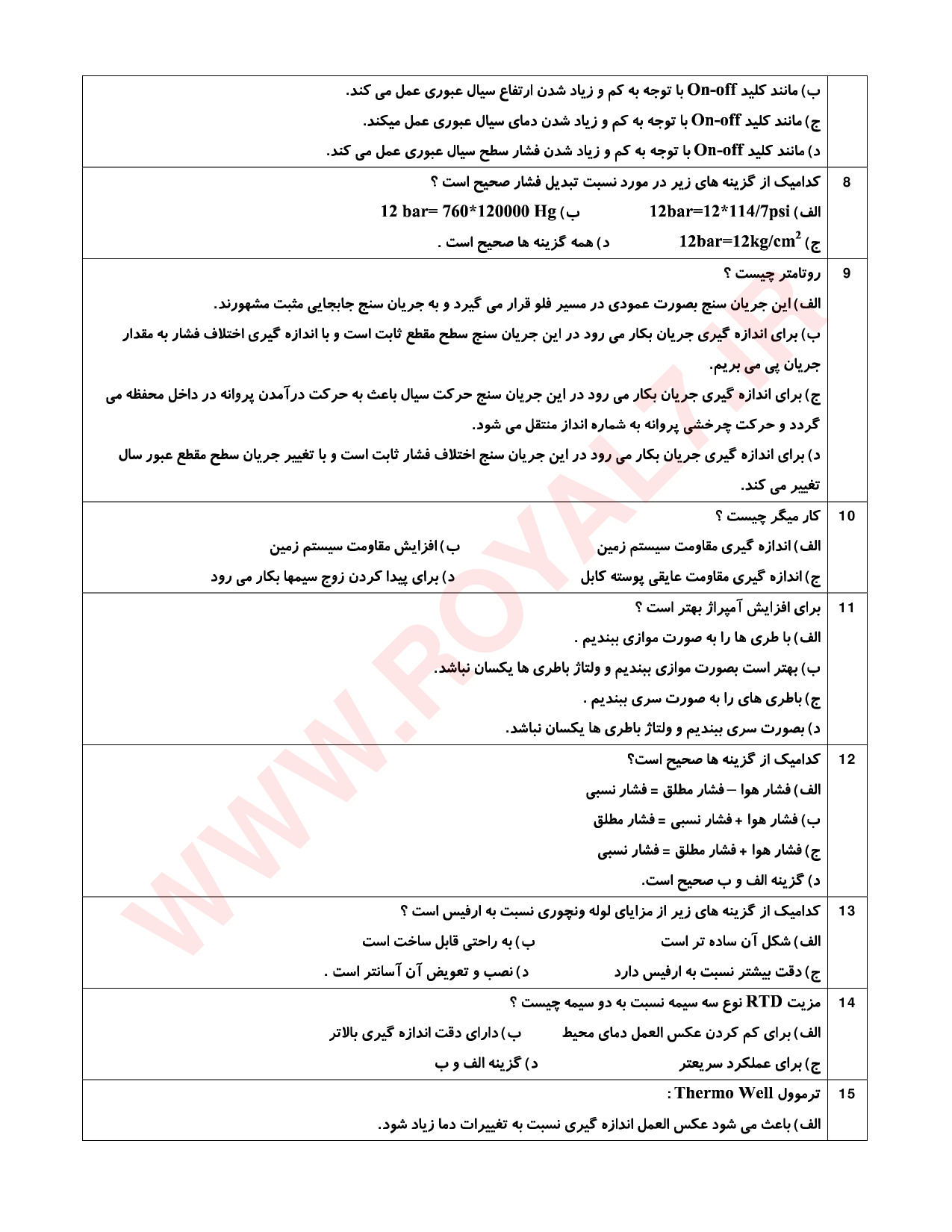 دانلود 540 نمونه سوال ابزار دقیق فنی حرفه ای