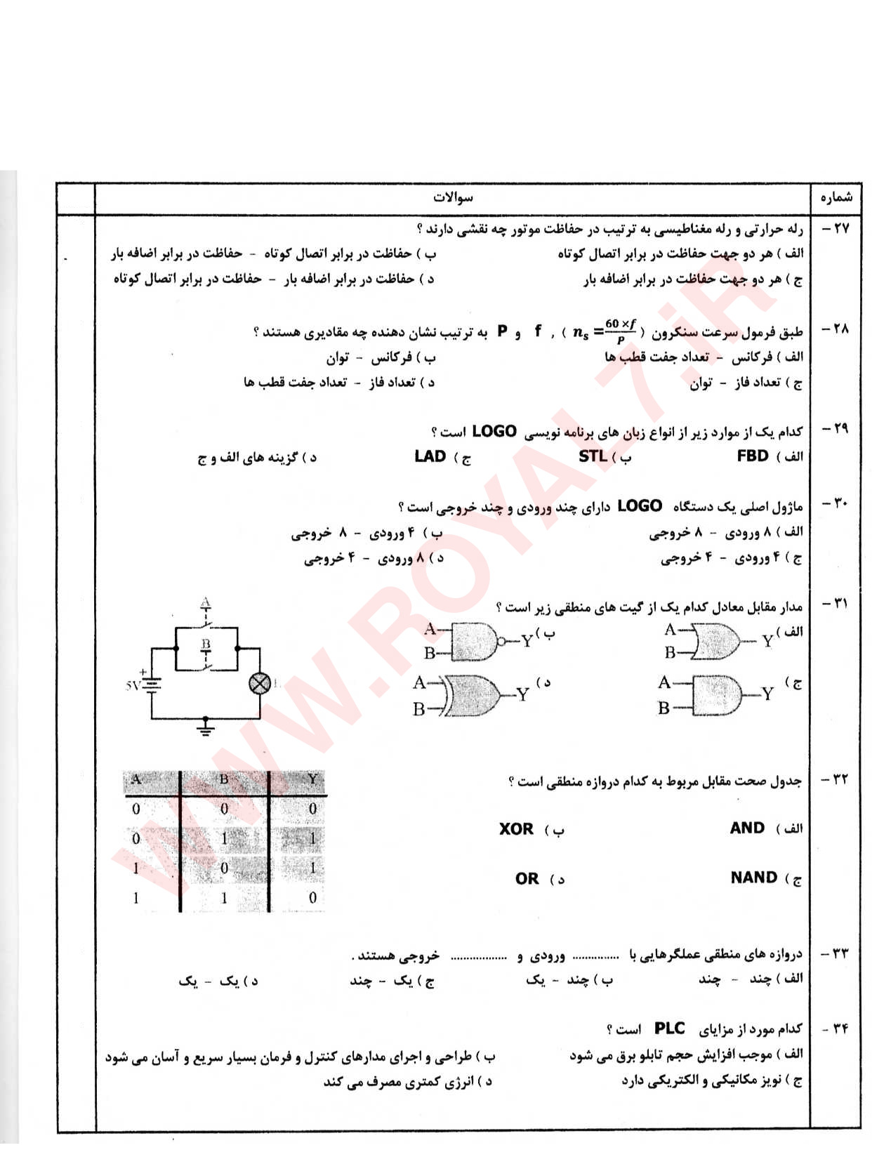 نمونه سوالات برق ساختمان درجه 1 با جواب