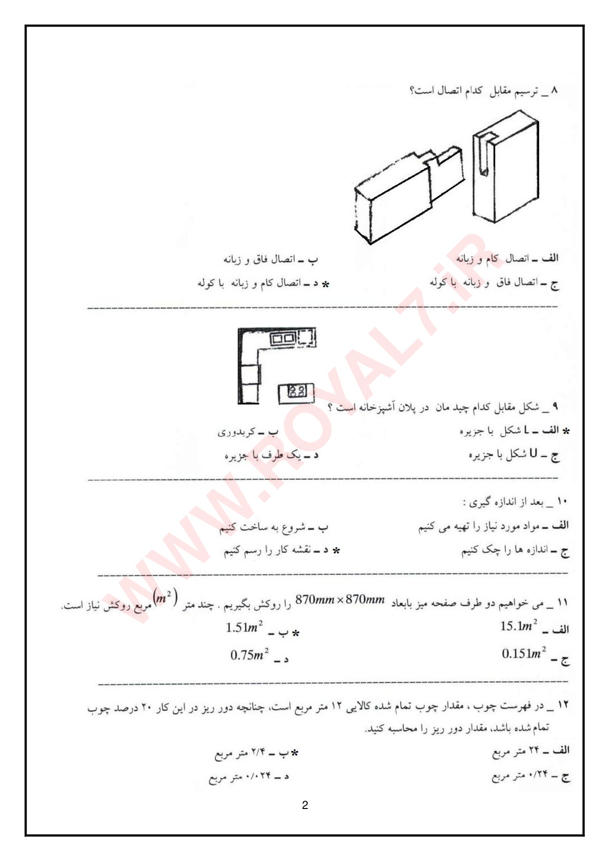 دانلود 900 نمونه سوال کابینت سازی چوبی فنی حرفه ای
