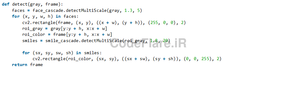 تصویر قسمتی از فایل سورس پروژه تشخیص لبخند در پایتون