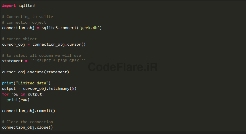 نمونه کد دریافت اطلاعات از دیتابیس sqlite در پایتون