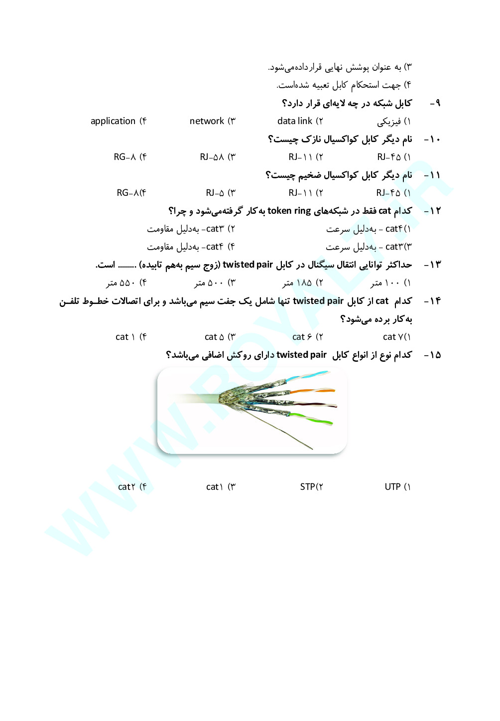 نمونه سوالات تکنسین عمومی شبکه های کامپیوتری فنی حرفه ای با جواب