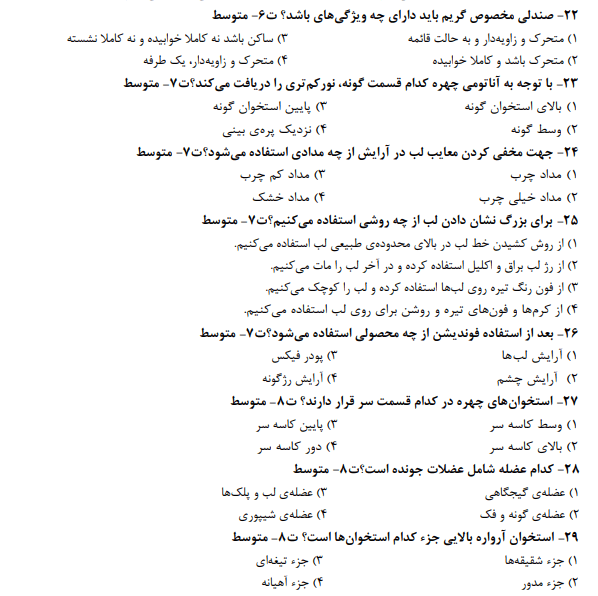 نمونه سوالات متعادل ساز چهره زنانه 1403 آنلاین
