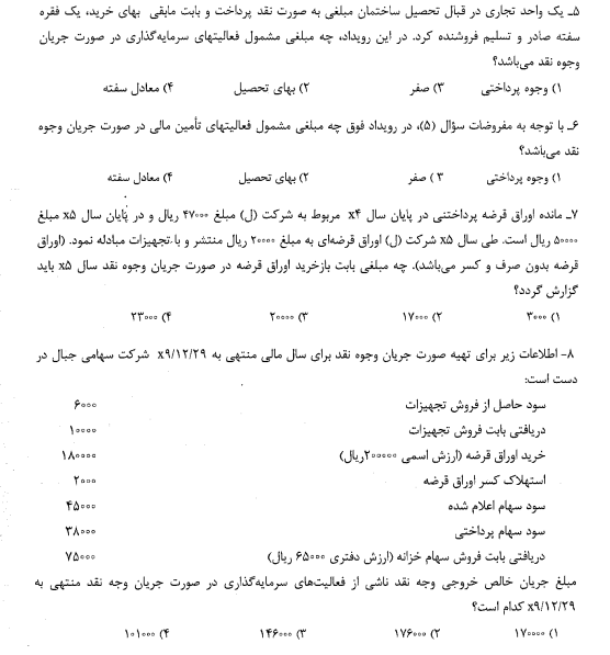 نمونه سوالات حسابداری شرکت های 2 (تستی تشریحی)