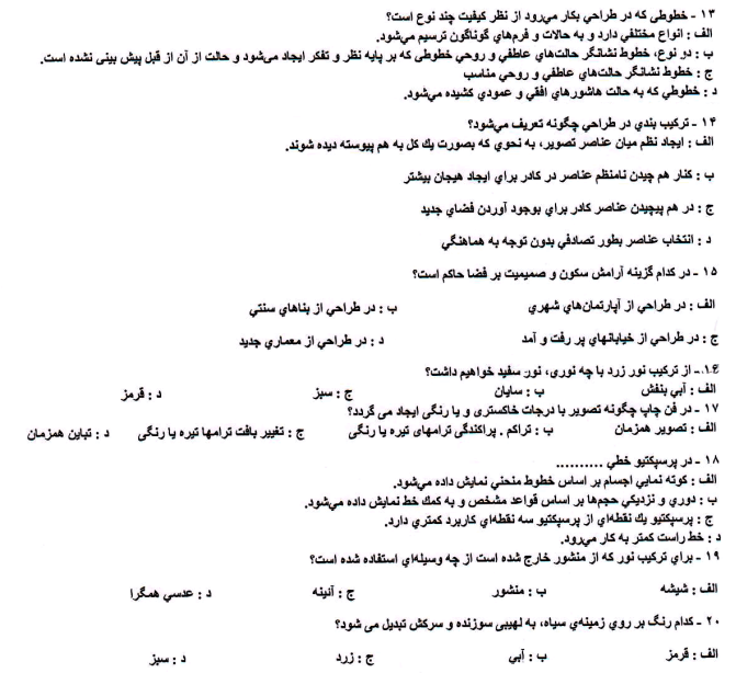 نمونه سوالات طراح و نقاش سیاه قلم فنی و حرفه ای