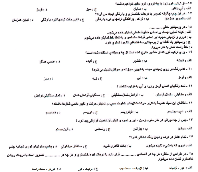 نمونه سوالات طراح و نقاش سیاه قلم فنی و حرفه ای