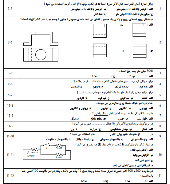 نمونه سوالات تعمیرکار ماشین های الکتریکی درجه 2 (سیم پیچی)