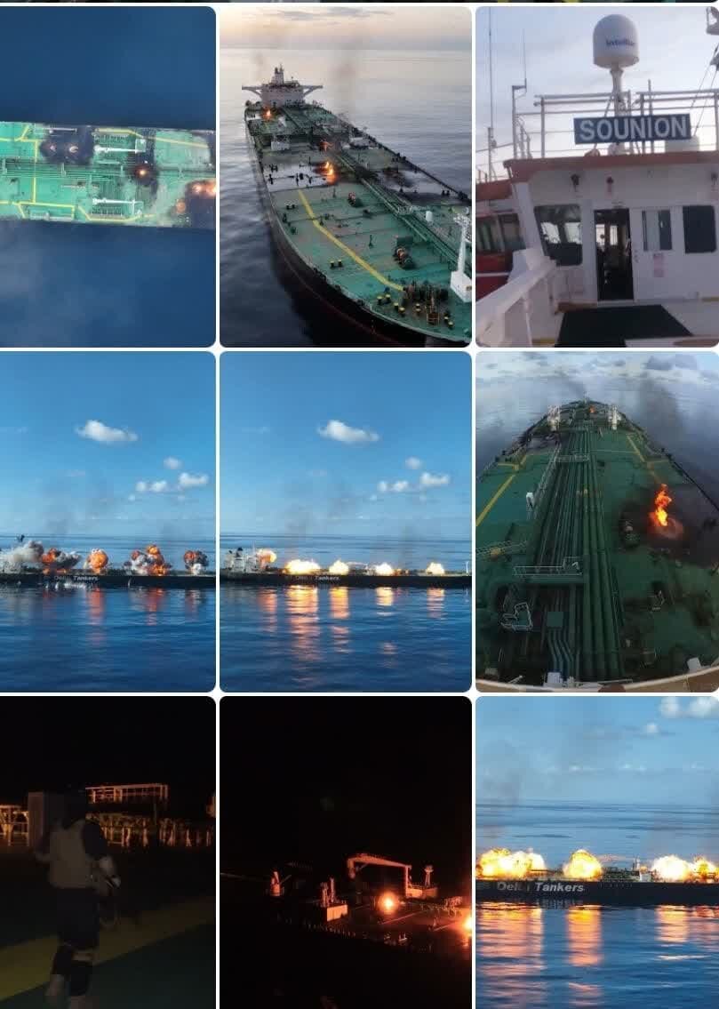 کشتی یونانی همچنان در آتش نیروهای مسلح یمن میسوزد+ فیلم و عکس