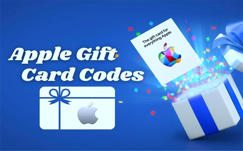 An opened gift box with apple gift card popped up out of it