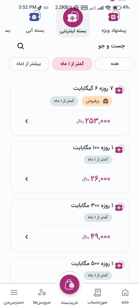 انواع بسته های اینترنت رایتل