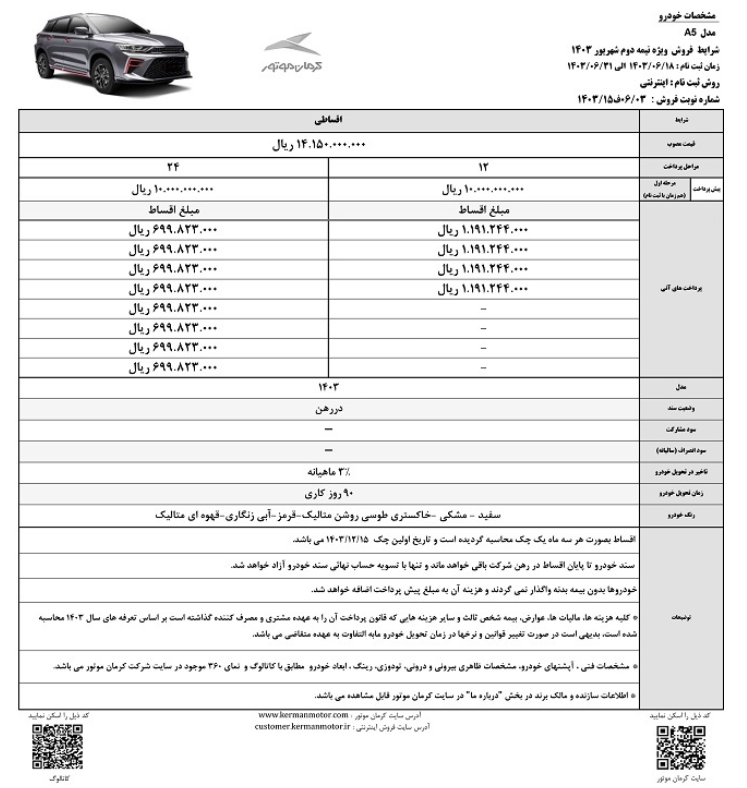 شرایط فروش اقساطی KMC A5 و KMC T9 اعلام شد