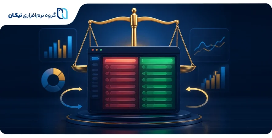 دفترداری دوطرفه با ثبت بدهکار و بستانکار و تراز آزمایشی در نرم‌افزار حسابداری