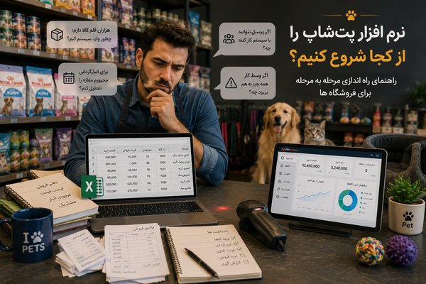 Pet shop owner planning step-by-step setup of pet shop management software