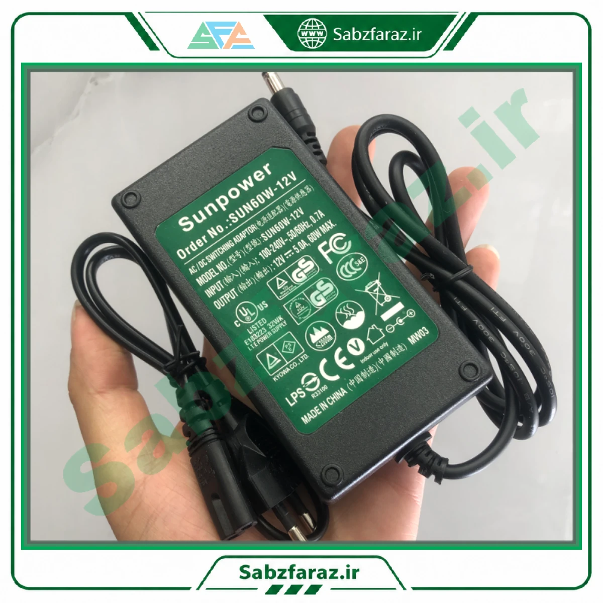 آداپتور برق سوییچینگ ۱۲ ولت ۵ آمپر سان پاور مدل SUN60W-12V