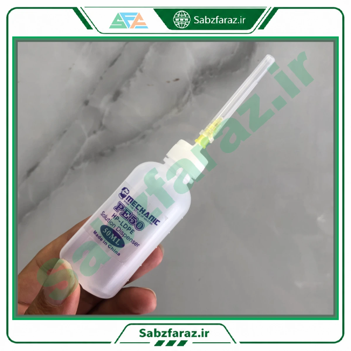 بطری توزیع‌کننده مایعات و الکل سوزنی مکانیک MECHANIC PE50 حجم 50 میلی‌لیتر ESD