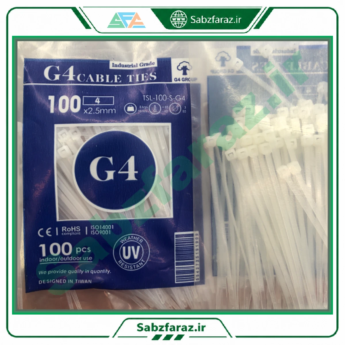 بست کمربندی ۱۰ سانتی‌متری G4 مدل TSL-100-S-G4 بسته ۱۰۰ عددی