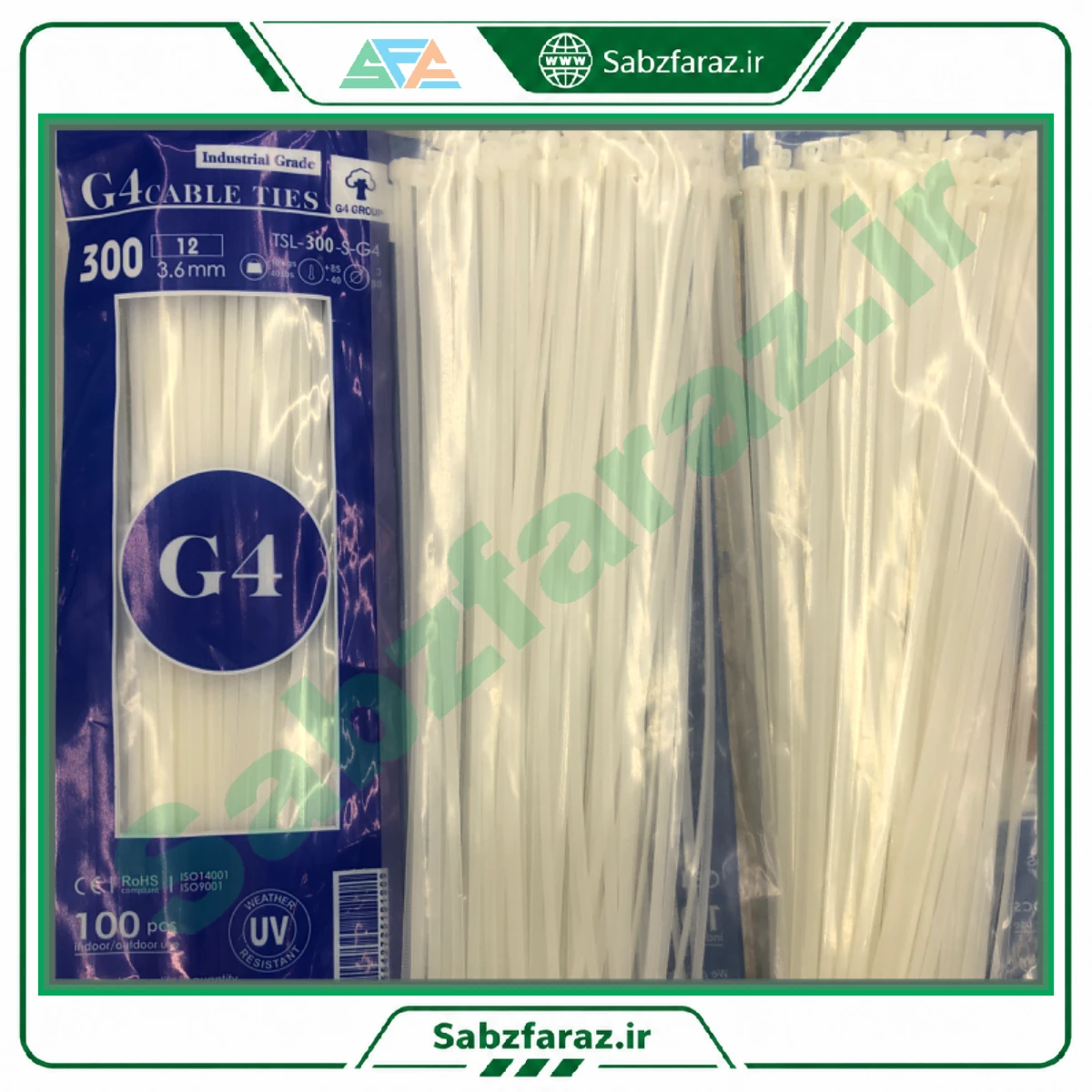 بست کمربندی 30 سانتیمتری G4 مدل TSL-300-S-G4 رنگ سفید بسته ۱۰۰ عددی