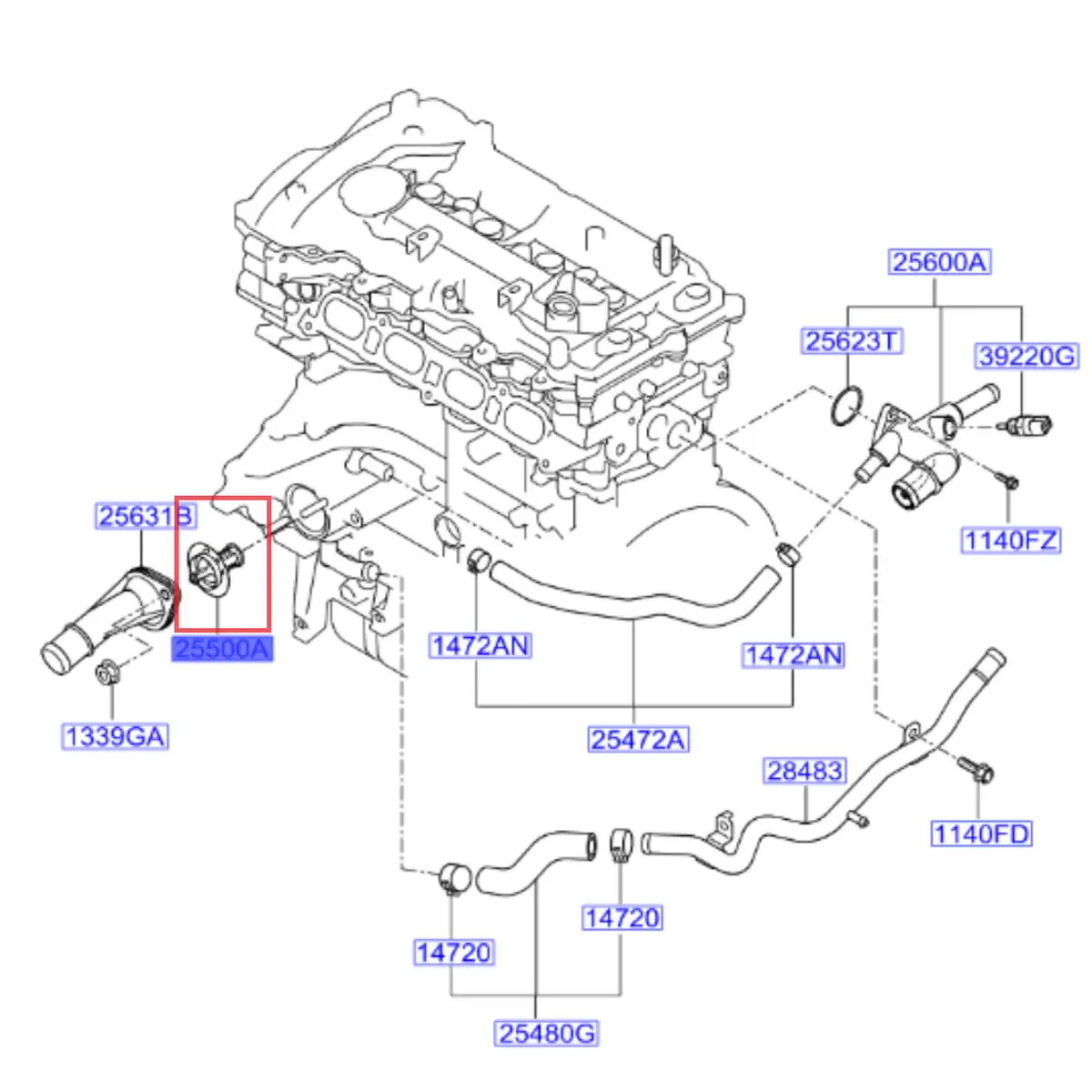 شماتیک نصب ترموستات هیوندا اکسنت، i30 و موتورهای ۲۰۰۰cc