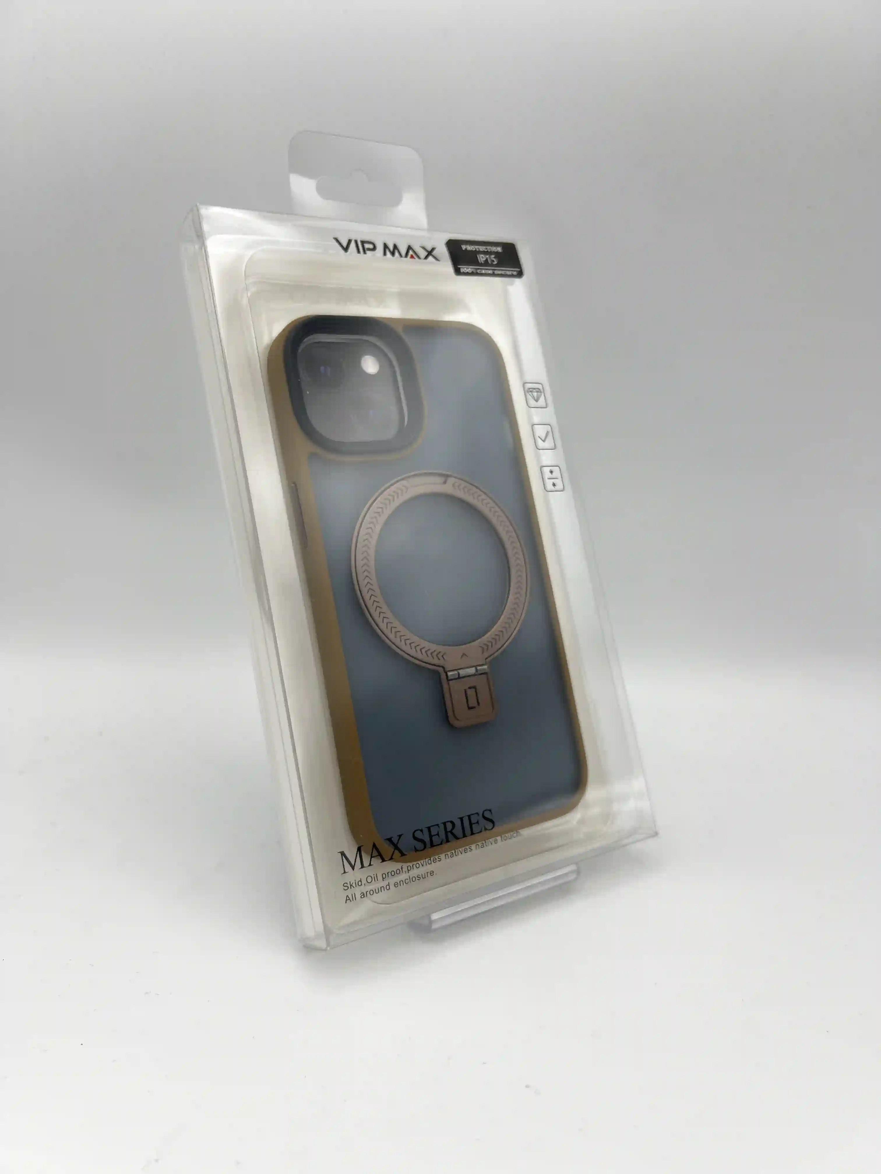 کاور مگسیف VIP MAX با حلقه هولدر بافتدار | قاب مات ضد ضربه iPhone 15 Normal
