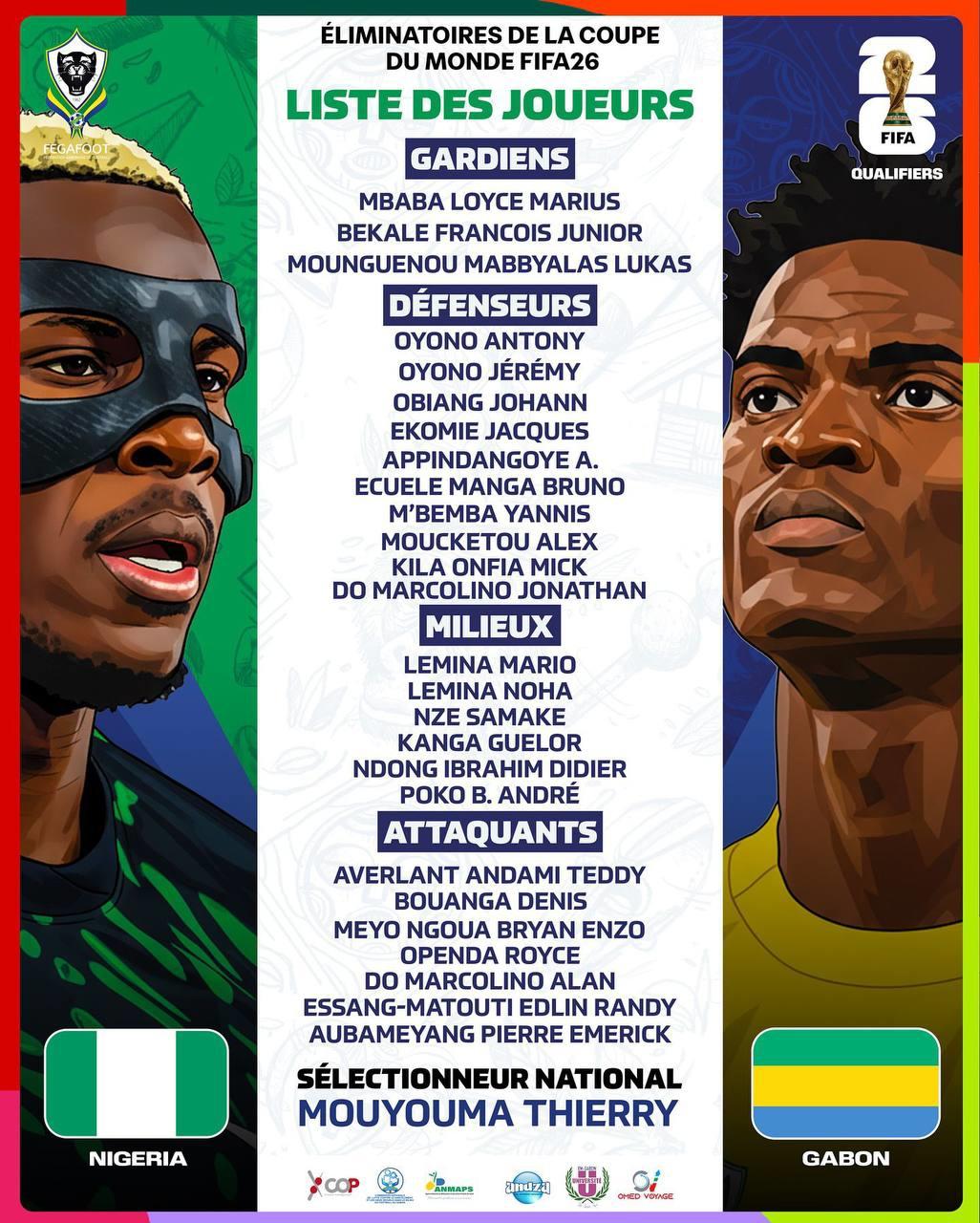 عکس از لیست تیم ملی گابن با حضور اندونگ و اوبامیانگ