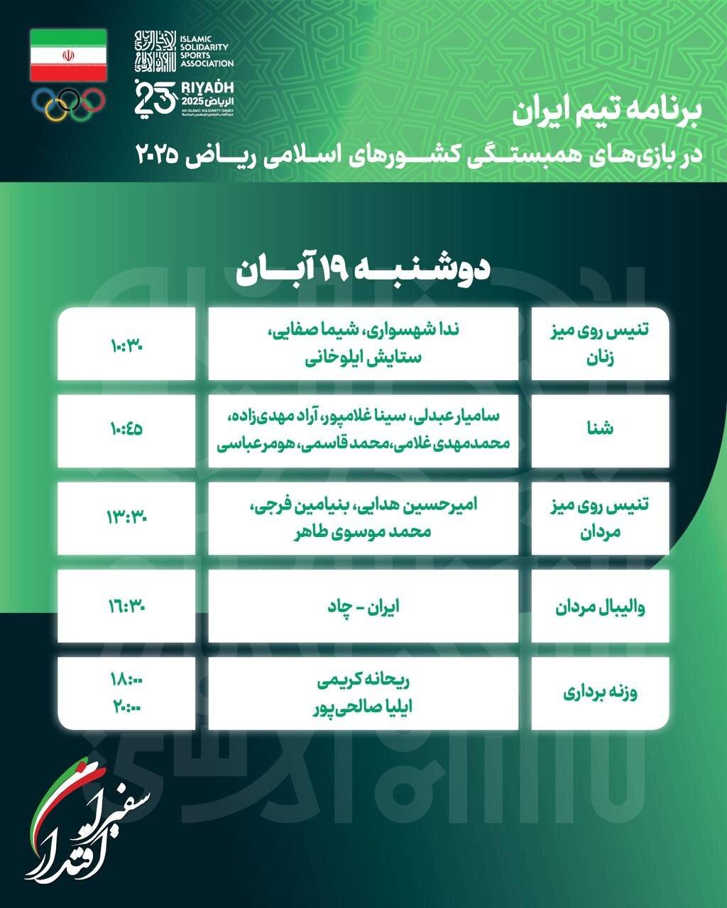 برنامه رقابت ورزشکاران ایران در سومین روز بازی های اسلامی