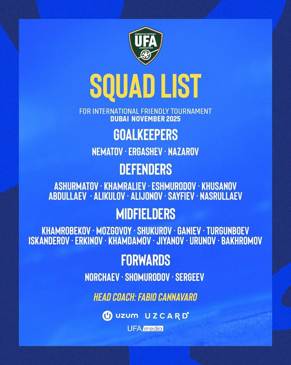 عکس از لیست جدید تیم ملی ازبکستان