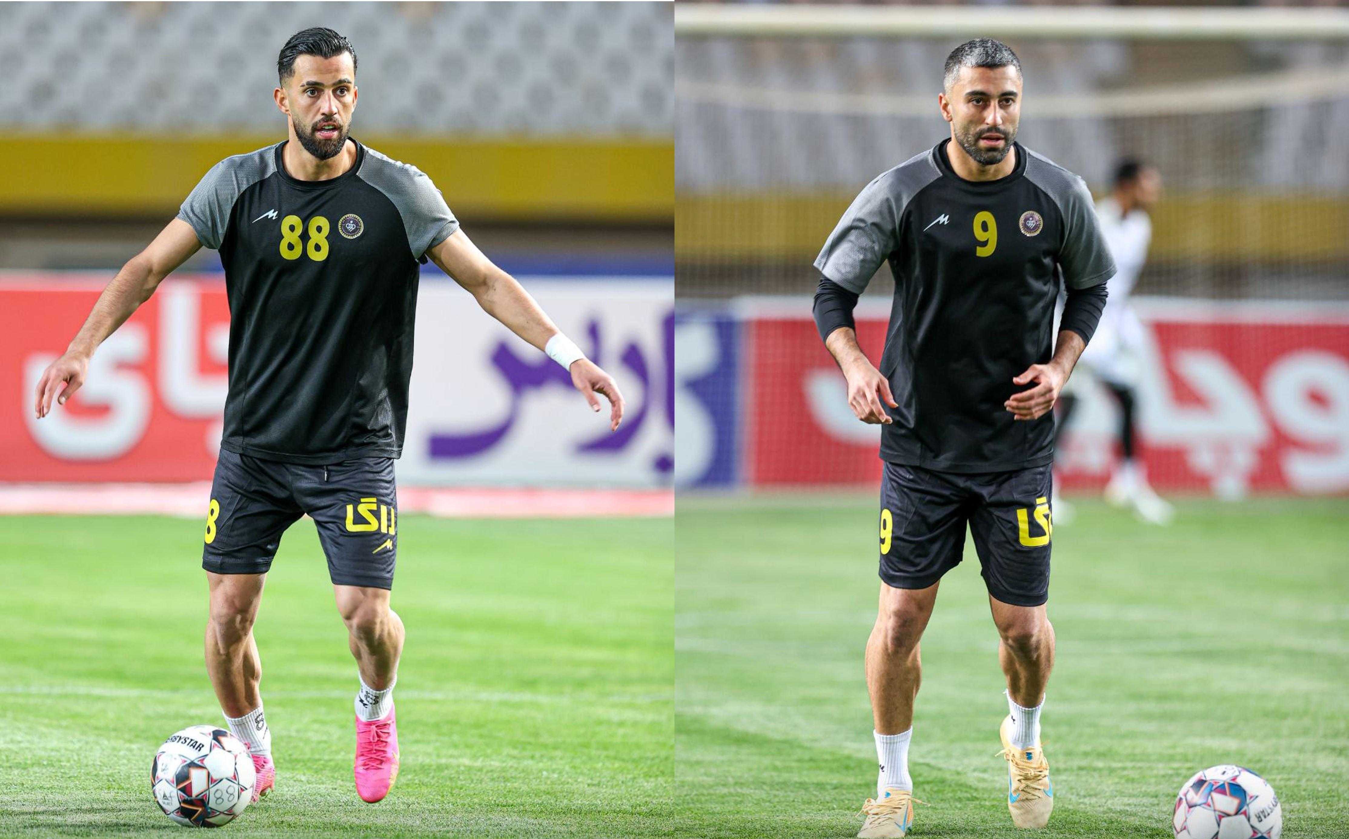 کاوه رضایی و آرش رضاوند بازیکنان سپاهان اصفهان پیش از بازی با استقلال خوزستان