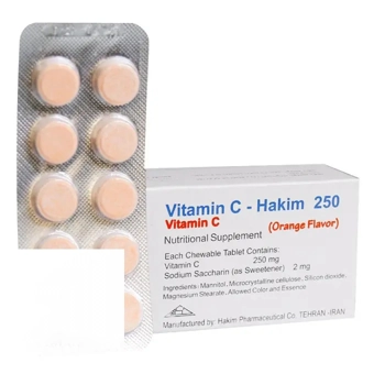قرص جویدنی ویتامین C حکیم 250 mg 30 عددی طعم پرتقال داروسازی حکیم ایران