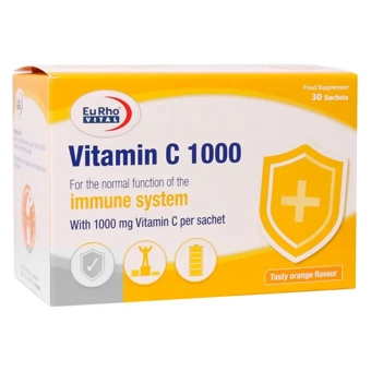ساشه ویتامین C 1000 mg یوروویتال 30 عددی طعم پرتقال حکیمان طب کار ایران