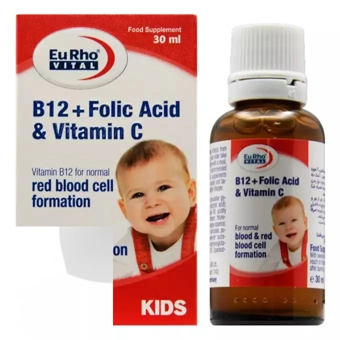 قطره ويتامين B12 + فوليک اسيد + ويتامين C يوروويتال 30 ml طعم پرتقال حکيمان طب کار