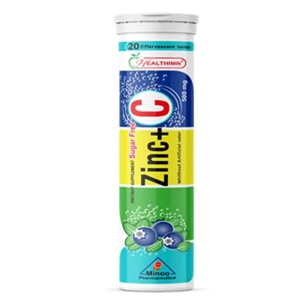 قرص جوشان زینک پلاس ویتامین C هلثی مین 500 mg 20 عددی طعم بلوبری شرکت دارویی و آرایشی و بهداشتی مینو ایران