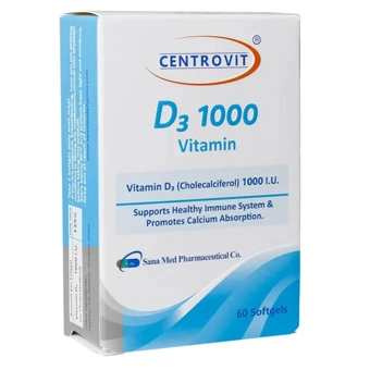 سافت ژل ویتامین D3 1000 IU سنتروویت 60 عددی داروسازی ثنامد ایران