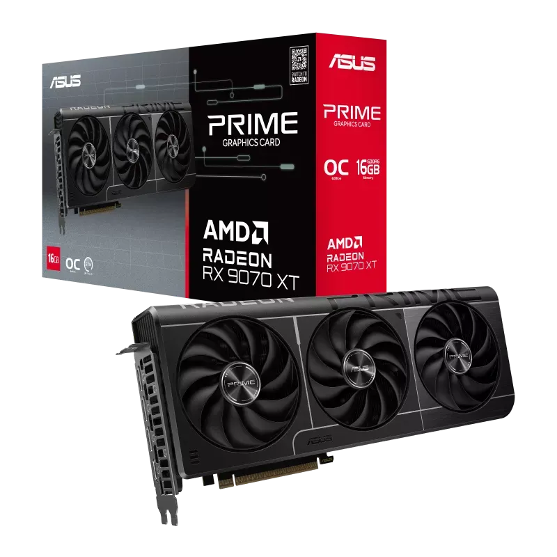 کانکتور برق ASUS Prime RX 9070 XT OC نمای بالای کارت گرافیک ASUS Prime RX 9070 XT OC با سه کانکتور 8 پین PCIe