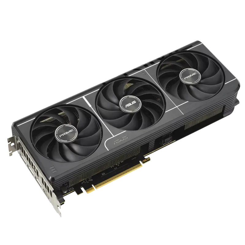 نمای بالای کارت گرافیک ASUS PRIME RTX 5070 با طراحی سه‌فن و بدنه ۲.۵ اسلاتی