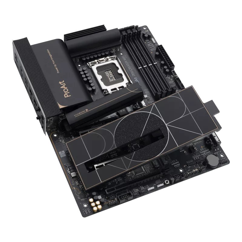 ASUS ProArt Z890-CREATOR WiFi DDR5 Motherboard Angled View تصویر مادربرد ASUS ProArt Z890-CREATOR WiFi DDR5 از نمای زاویهدار